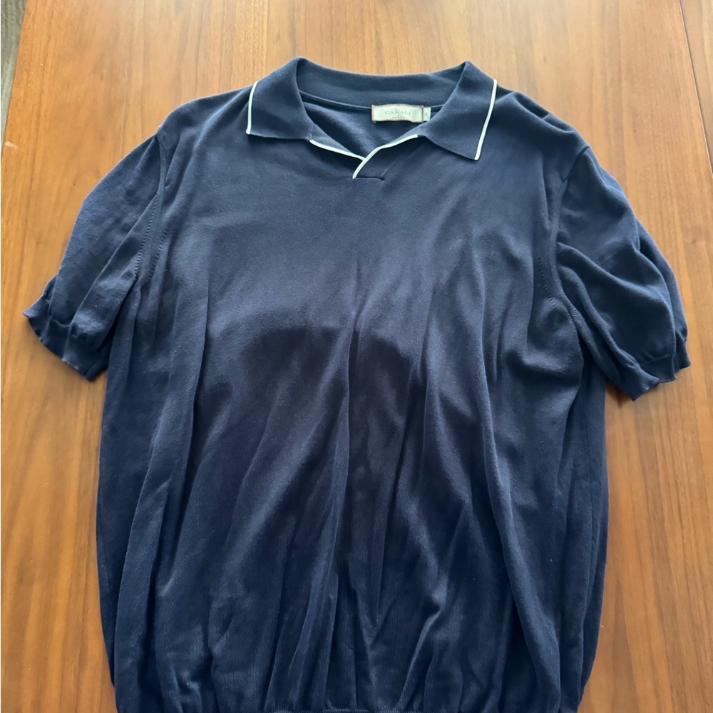 Canali Dark Blue Polo Shirt with White Trim